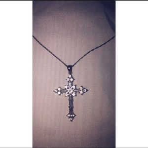 Sterling silver with diamonds cross necklace
